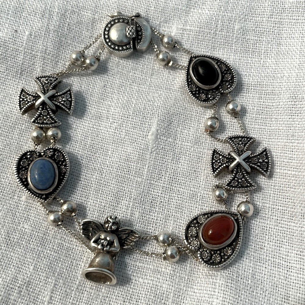 Beautiful Angel, Hearts and Celtic Cross Bracelet in Silver and Silver Tone